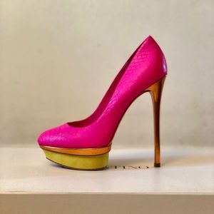 B Brian Atwood Python HOT Pink Platform Pumps